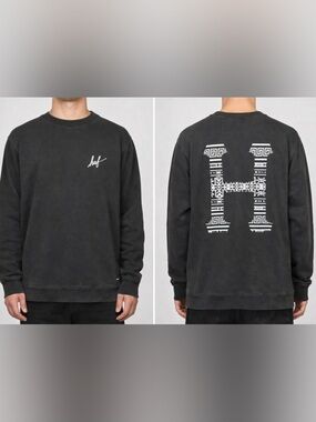 HUF Graphic Crewneck Sweatshirt Black Logo Back Print Size Large